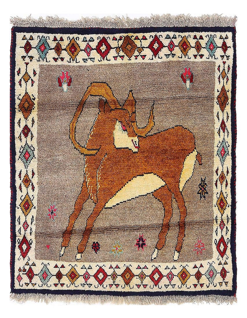 Fine Hand knotted Persian Deer Gabbeh Rug 2'9"X 3'3': Fine Hand knotted Persian Deer Gabbeh Rug 2'9"X 3'3' - NEW, Gabbeh, Hand-Knotted, Lamb's Wool, 300 -D13575- 862.This item is part of our fine auction collection which includes many fine home accessori
