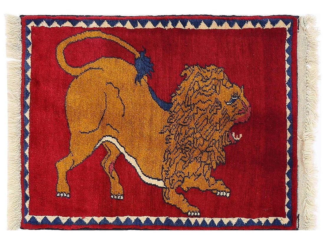 Handmade Persian Gabbeh Pictorial Lion Accent 2'X 2'9": Handmade Persian Gabbeh Pictorial Lion Accent 2'X 2'9" - NEW, Gabbeh, Hand-Knotted, Lamb's Wool, 300 -D13555- 862.This item is part of our fine auction collection which includes many fine home accesso
