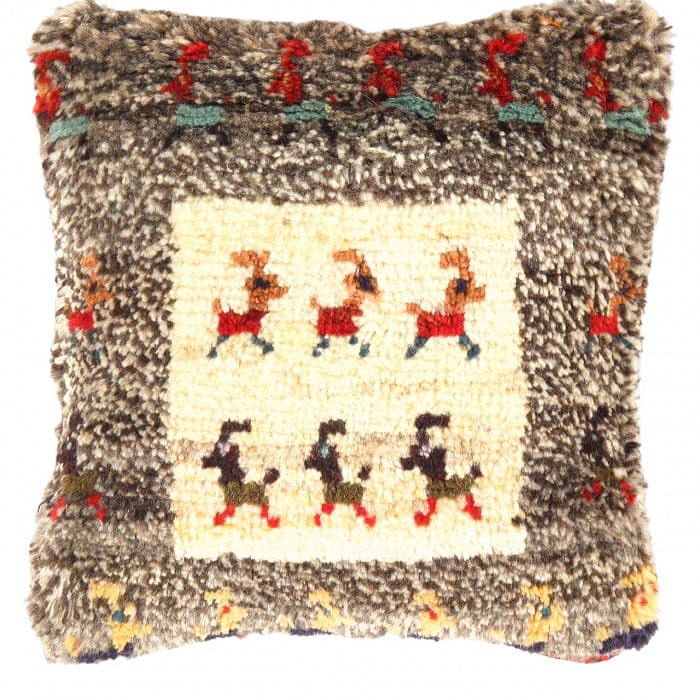 Fine Hand knotted Gabbeh pillow 14"X 14": Fine Hand knotted Gabbeh pillow 14"X 14" - N/A, Gabbeh, Hand-Woven, Lamb's Wool, 300 -PG 360- 862.This item is part of our fine auction collection which includes many fine home accessories including a