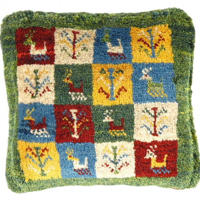 Fine Hand knotted Gabbeh pillow 16"X 16": Fine Hand knotted Gabbeh pillow 16"X 16" - N/A, Gabbeh, Hand-Woven, Lamb's Wool, 300 -PG 329- 862.This item is part of our fine auction collection which includes many fine home accessories including a