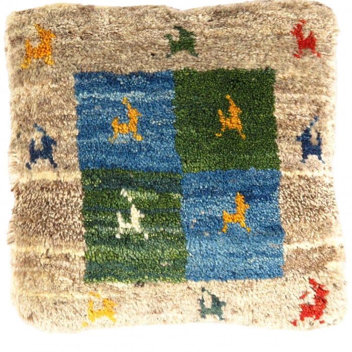 Fine Hand knotted persian Gabbeh pillow 16'' X 16'': Fine Hand knotted persian Gabbeh pillow 16'' X 16'' - New, Gabbeh, Handmade , Lamb's Wool, 300 -PG 133- 862.This item is part of our fine auction collection which includes many fine home accessories i