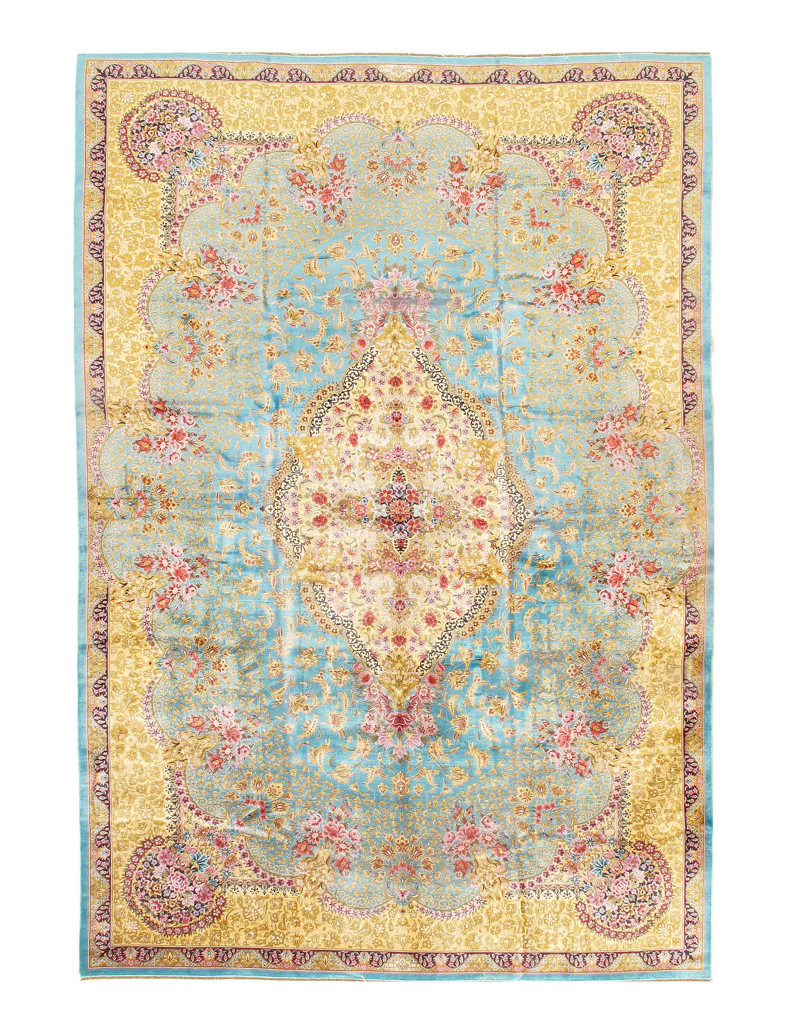 Persian Qum Design Rug 6'6"X 9'6": Persian Qum Design Rug 6'6"X 9'6" - NEW, Qum, Machine-Made, V. Silk, 300 -D15543- 862.This item is part of our fine auction collection which includes many fine home accessories including antique rugs,