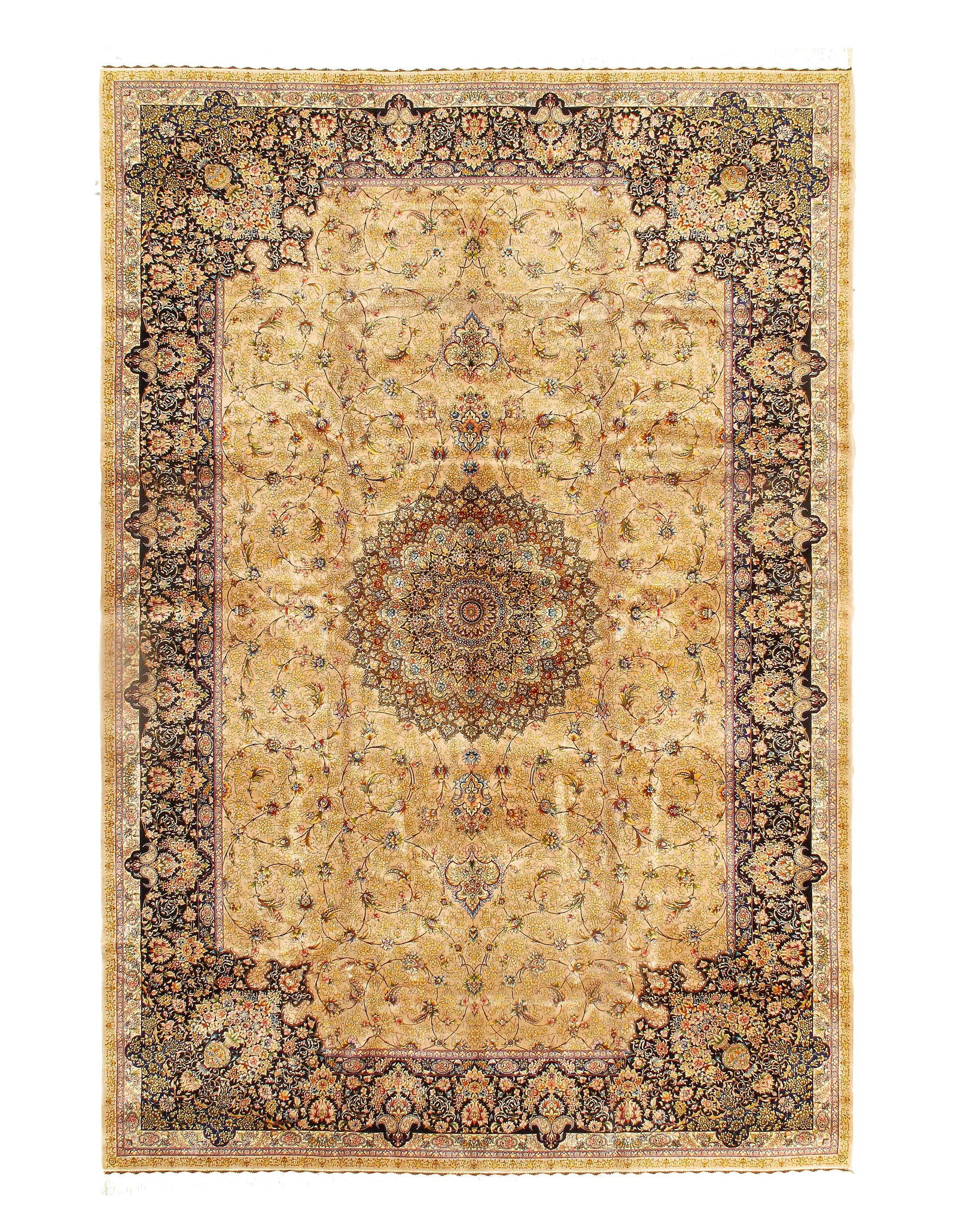 Persian Qum Design Rug 6'7"X 9'8': Persian Qum Design Rug 6'7"X 9'8' - NEW, Qum, Machine-Made, V. Silk, 300 -D15472- 862.This item is part of our fine auction collection which includes many fine home accessories including antique rugs,