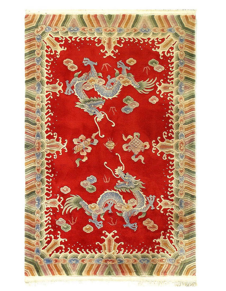 Red Color Antique Chinese Art Deco 4' X 6': Red Color Antique Chinese Art Deco 4' X 6' - 1880s, Art Deco, Hand-Knotted, Lamb's Wool, 300 -D14461- 862.This item is part of our fine auction collection which includes many fine home accessories inc