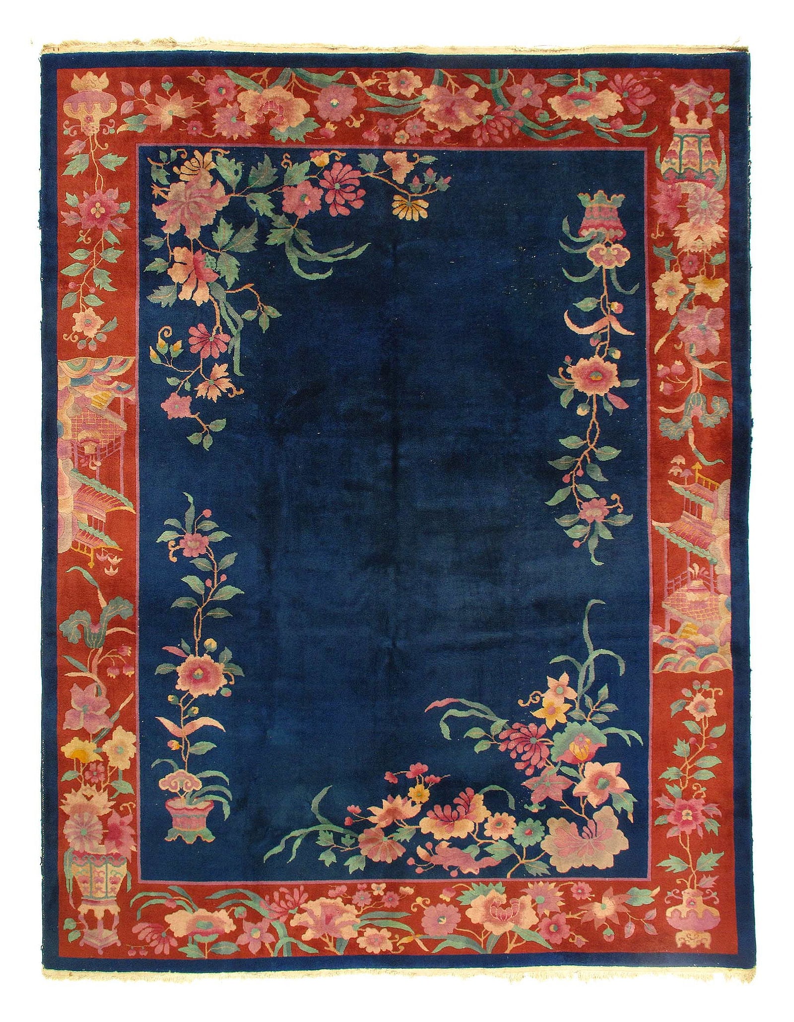 Navy Blue Antique Chinese Art Deco Rug 8'5'' X 11'4'' (1 of 9)