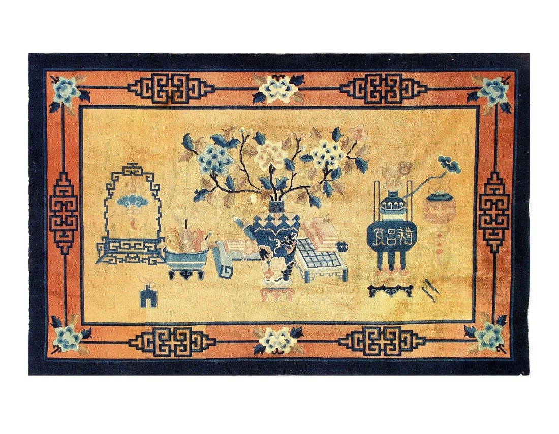 Hand Knotted Antique Chinese Art Deco 3'11'' X 6'3'': Hand Knotted Antique Chinese Art Deco 3'11'' X 6'3'' - Circa 1930, Art Deco, Hand-Knotted, Lamb's Wool, 300 -D11395- 862.This item is part of our fine auction collection which includes many fine home 