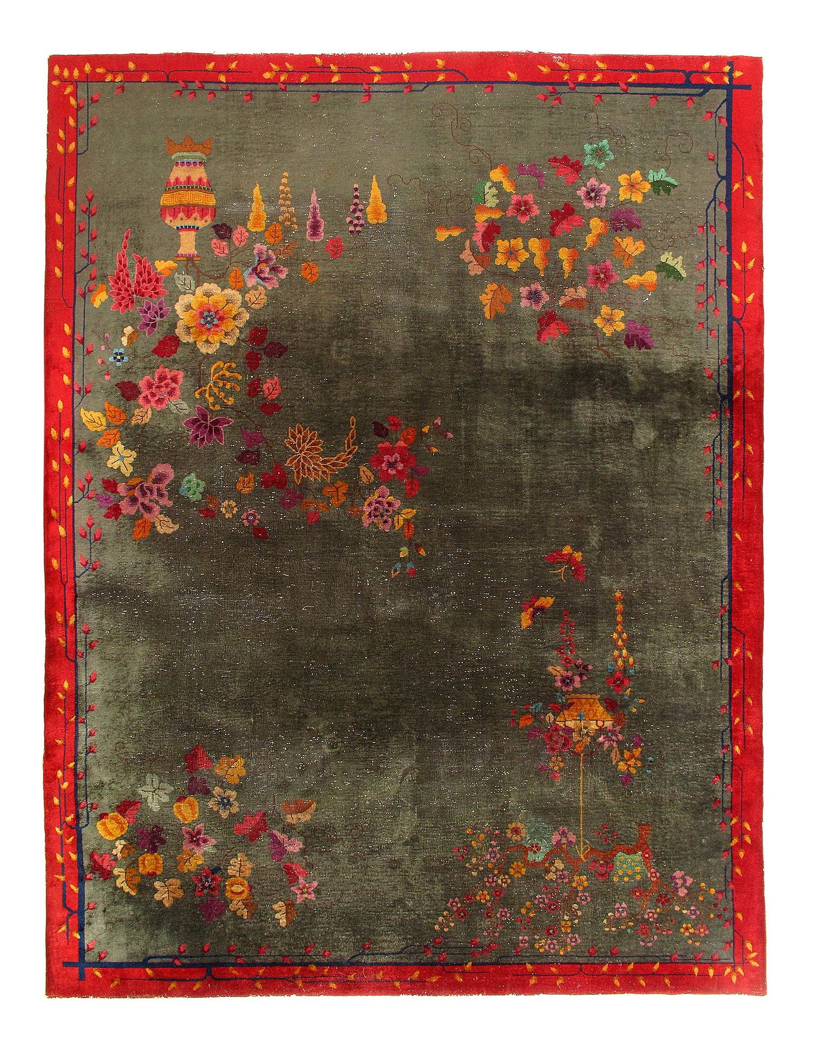 Green Fine antique chinese art Deco 8'9'' X 11'7'': Green Fine antique chinese art Deco 8'9'' X 11'7'' - Early 20th Century, Art Deco, Hand-Knotted, Lamb's Wool, 300 -D11569- 862.This item is part of our fine auction collection which includes many fine