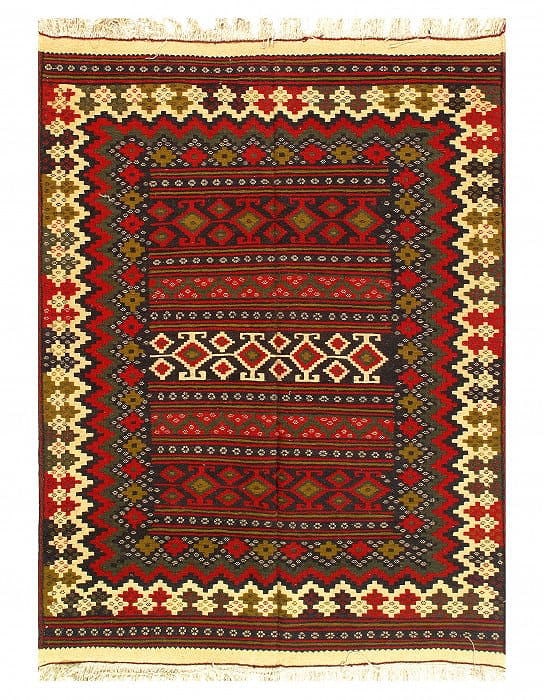 Multi Color Fine Vintage Hand Knotted Bakhtiari Rug 4'11'' X 6'6'': Multi Color Fine Vintage Hand Knotted Bakhtiari Rug 4'11'' X 6'6'' - Circa 1950, Bakhtiari, Flatweave, Lamb's Wool, 300 -53569- 862.This item is part of our fine auction collection which includes many