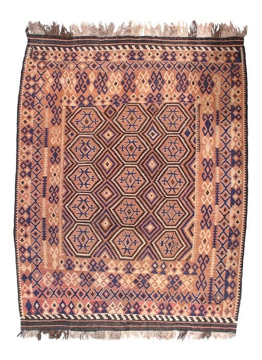 L Peach Afghan Baluch Kilim Rug 7'4" X 9'4": L Peach Afghan Baluch Kilim Rug 7'4" X 9'4" - New, Baluch, Hand-Knotted, Wool, 300 -17148- 862.This item is part of our fine auction collection which includes many fine home accessories including anti