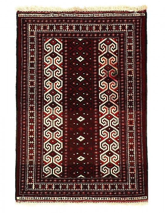 Red color fine hand knotted Turkman 2'9"X 4': Red color fine hand knotted Turkman 2'9"X 4' - CIRCA 1950, Baluch, Hand-Knotted, Lamb's Wool, 300 -D10899- 862.This item is part of our fine auction collection which includes many fine home accessorie