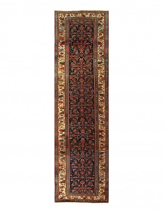 Navy Persian Antique Bidjar Runner 4'.3'' X 16'.3'': Navy Persian Antique Bidjar Runner 4'.3'' X 16'.3'' - circa 1880, Bidjar, Hand-Knotted, Lamb's Wool, 300 -D07729- 862.This item is part of our fine auction collection which includes many fine home acc
