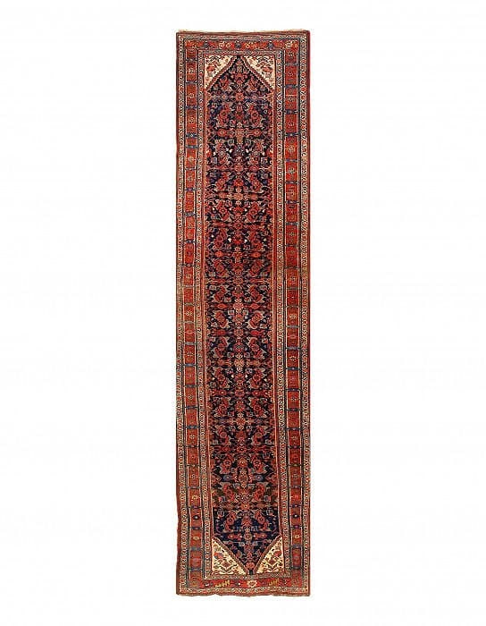Navy Blue Persian Antique Bidjar Runner 4' X 17'': Navy Blue Persian Antique Bidjar Runner 4' X 17'' - Circa 1900, Bidjar, Hand-Knotted, Lamb's Wool, 300 -D06364- 862.This item is part of our fine auction collection which includes many fine home acces