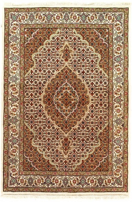Ivory Persian Bidjar Design 4' 7'' X 6' 8'': Ivory Persian Bidjar Design 4' 7'' X 6' 8'' - New, Bidjar, Hand-Knotted, Wool & Silk, 300 -D05143- 862.This item is part of our fine auction collection which includes many fine home accessories includ
