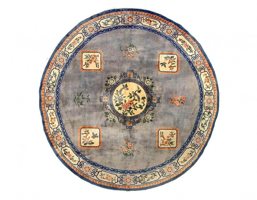 Antique Chinese Round Rug 12'x 12': Antique Chinese Round Rug 12'x 12' - CIRCA 1950, Chinese, Hand-Knotted, Lamb's Wool, 300 -D14600- 862.This item is part of our fine auction collection which includes many fine home accessories includi