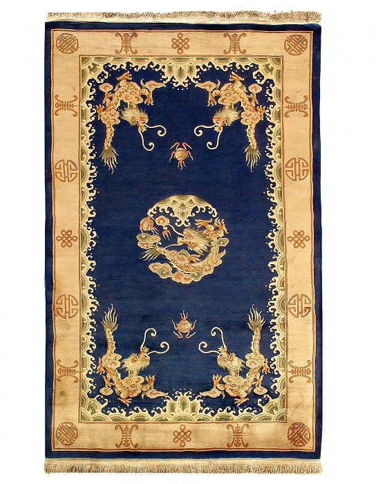 Fine Hand knotted Chinese Dragon design rug 5'1"X 8': Fine Hand knotted Chinese Dragon design rug 5'1"X 8' - CIRCA 1960, Chinese Peking, Hand-Knotted, Lamb's Wool, 300 -D14172- 862.This item is part of our fine auction collection which includes many fine