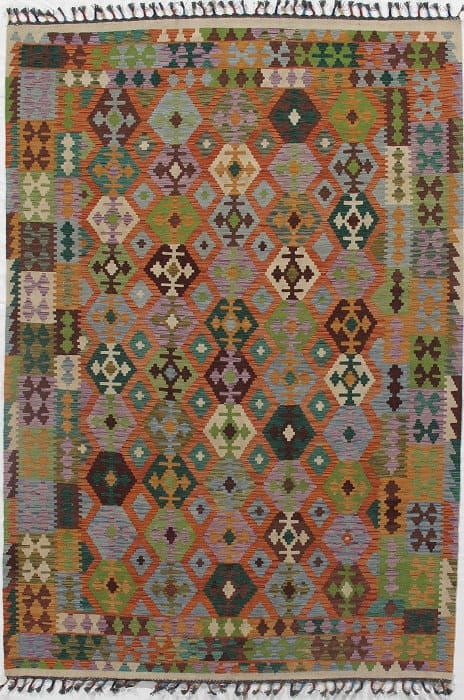Multi color Flat weave kilim 6' 8''X 9' 7'': Multi color Flat weave kilim 6' 8''X 9' 7'' - New, Flat Weave, Hand-Knotted, Lamb's Wool, 300 -D09872- 862.This item is part of our fine auction collection which includes many fine home accessories in