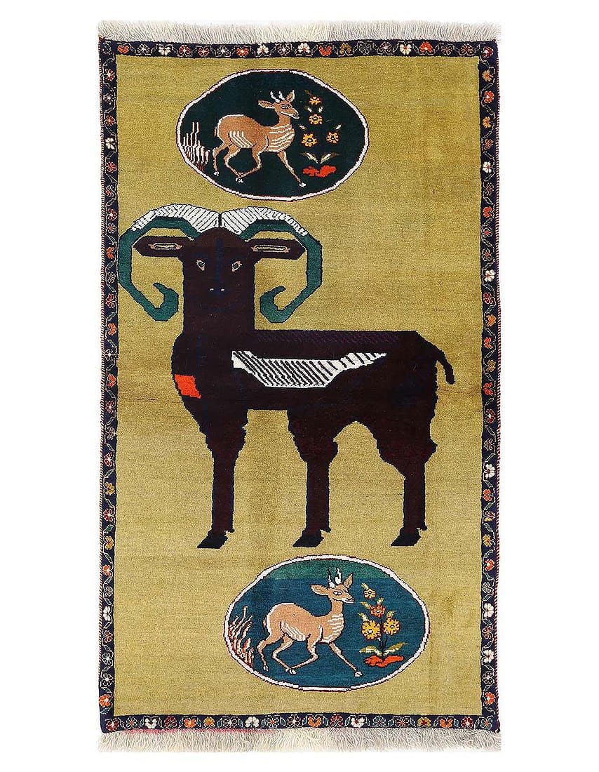 Olive color Hand knotted Shiraz rug 3'1'x 5'8": Olive color Hand knotted Shiraz rug 3'1'x 5'8" - CIRCA 2010, Gabbeh, Hand-Knotted, Lamb's Wool, 300 -D13632- 862.This item is part of our fine auction collection which includes many fine home accessor