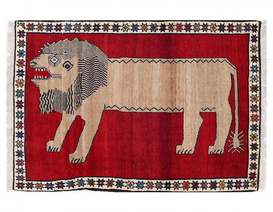 Handmade Persian Gabbeh Pictorial Lion Accent 3'5"X 5'2": Handmade Persian Gabbeh Pictorial Lion Accent 3'5"X 5'2" - NEW, Gabbeh, Hand-Knotted, Lamb's Wool, 300 -D13795- 862.This item is part of our fine auction collection which includes many fine home acces