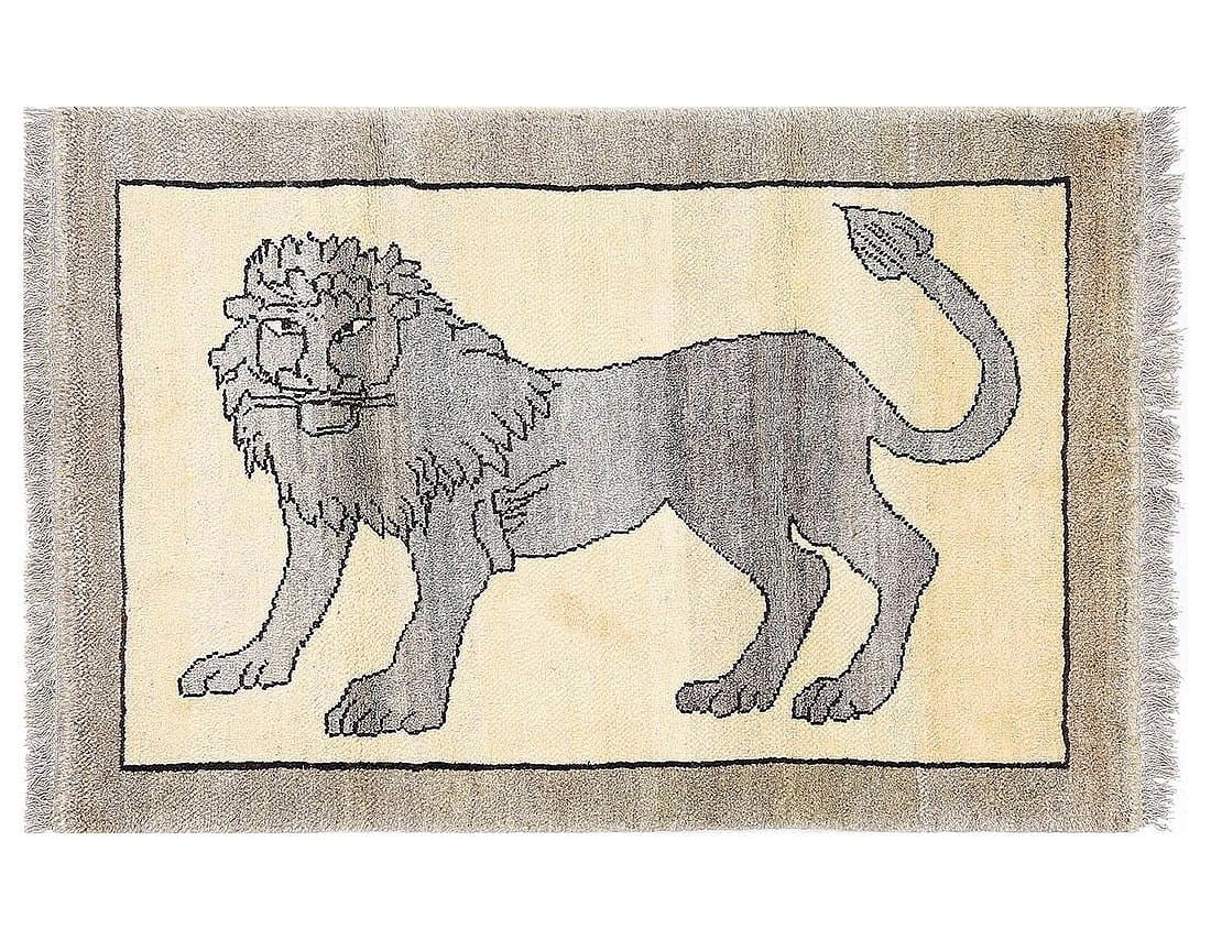 Handmade Persian Gabbeh Pictorial Lion Accent 2'8"X 4'3": Handmade Persian Gabbeh Pictorial Lion Accent 2'8"X 4'3" - NEW, Gabbeh, Hand-Woven, Lamb's Wool, 300 -D13752- 862.This item is part of our fine auction collection which includes many fine home accesso