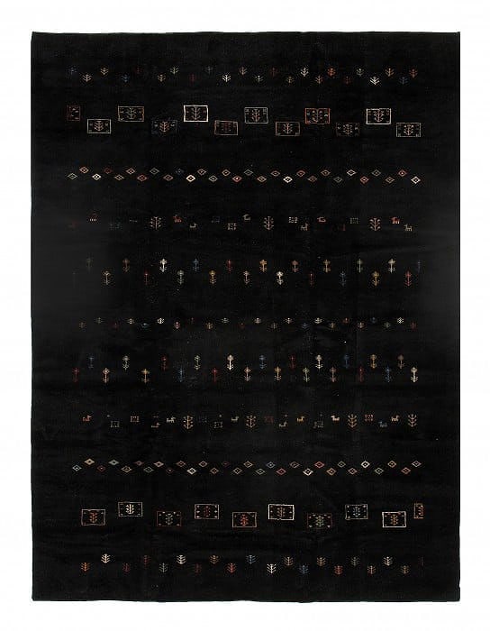 Black Persian Gabbeh 8'5" x 11'3": Black Persian Gabbeh 8'5" x 11'3" - New, Gabbeh, Hand-Knotted, Lamb's Wool, 300 -D09272- 862.This item is part of our fine auction collection which includes many fine home accessories including antiqu