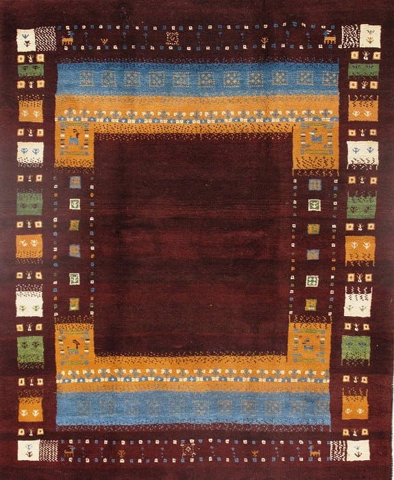 Red Persian Gabbeh 5'2" x 6'5": Red Persian Gabbeh 5'2" x 6'5" - New, Gabbeh, Hand-Knotted, Lamb's Wool, 300 -D09262- 862.This item is part of our fine auction collection which includes many fine home accessories including antique r