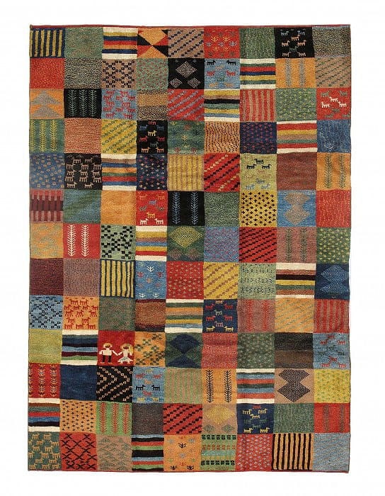 Multi color Persian Gabbeh 5'6" x 7'8": Multi color Persian Gabbeh 5'6" x 7'8" - New, Gabbeh, Hand-Knotted, Lamb's Wool, 300 -D09254- 862.This item is part of our fine auction collection which includes many fine home accessories including a