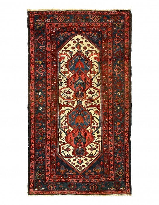 Ivory Fine hand Knotted Persian Hamadan 3'6'' X 6'2'': Ivory Fine hand Knotted Persian Hamadan 3'6'' X 6'2'' - Circa 1920, Hamadan, Hand-Knotted, Lamb's Wool, 300 -D11746- 862.This item is part of our fine auction collection which includes many fine home 