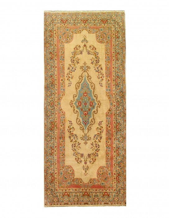 Ivory Fine Hand knotted Persian kerman 4' X 9'5'': Ivory Fine Hand knotted Persian kerman 4' X 9'5'' - Circa 1940, kerman, Hand-Knotted, Lamb's Wool, 300 -W54714- 862.This item is part of our fine auction collection which includes many fine home acces