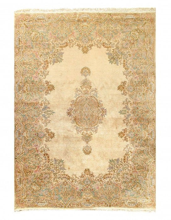 Vintage Ivory Fine Hand Knotted Persian Kerman 8'11'' X 12'11'': Vintage Ivory Fine Hand Knotted Persian Kerman 8'11'' X 12'11'' - Circa 1970, kerman, Hand-Knotted, Lamb's Wool, 300 -D11252- 862.This item is part of our fine auction collection which includes many f