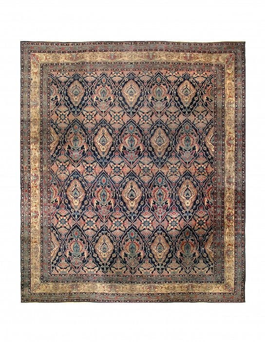 Antique Navy Blue Fine Hand Knotted Persian Kermanshah Rug 15'7'' X 18'7'': Antique Navy Blue Fine Hand Knotted Persian Kermanshah Rug 15'7'' X 18'7'' - circa 1900, Kermanshah, Hand-Knotted, Lamb's Wool, 300 -D10532- 862.This item is part of our fine auction collection which 