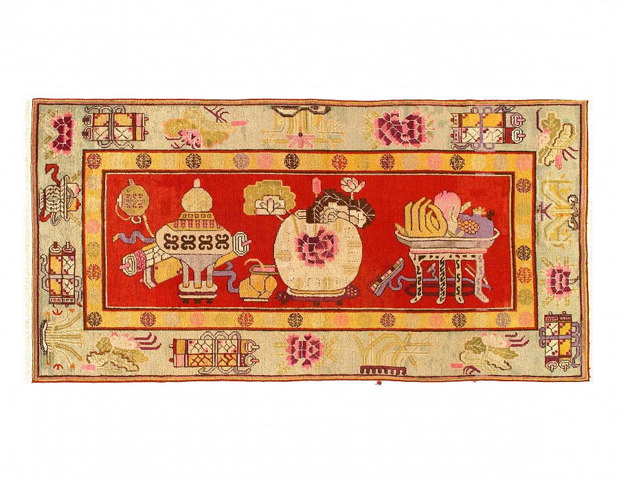 Fine Hand knotted Vintage Khotan rug 4'4" x 9'1": Fine Hand knotted Vintage Khotan rug 4'4" x 9'1" - circa 1880, Khotan, Hand-Knotted, Lamb's Wool, 300 -D11391- 862.This item is part of our fine auction collection which includes many fine home access
