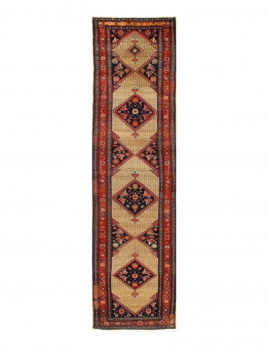 Ivory Antique Persian Malayer 3'4" X 13'2": Ivory Antique Persian Malayer 3'4" X 13'2" - circa 1900, Malayer, Hand-Knotted, Wool on Cotton, 300 -D04517- 862.This item is part of our fine auction collection which includes many fine home accessor