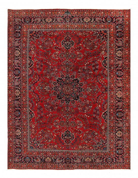 Rust Persian Hand Knotted fine Mashad 9'11'' X 13'2'': Rust Persian Hand Knotted fine Mashad 9'11'' X 13'2'' - Circa 1980s, Mashhad, Hand-Knotted, Lamb's Wool, 300 -D03282- 862.This item is part of our fine auction collection which includes many fine