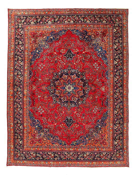 Rust Persian Hand Knotted fine Mashad 9'8"X 13': Rust Persian Hand Knotted fine Mashad 9'8"X 13' - CIRCA 1960, Mashhad, Hand-Knotted, Lamb's Wool, 300 -D15150- 862.This item is part of our fine auction collection which includes many fine home