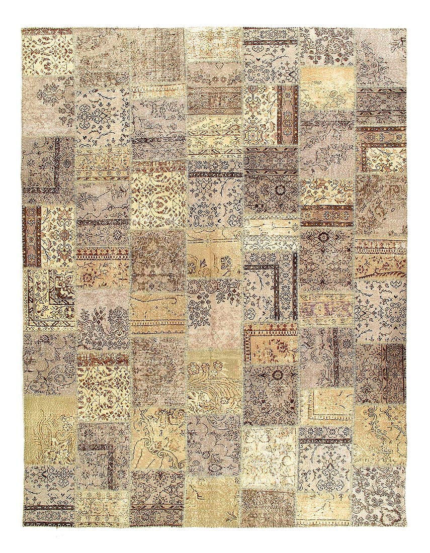 Beige vintage patchwork 9' X 12': Beige vintage patchwork 9' X 12' - New, Modern, Hand-Knotted, Lamb's Wool, 300 -D07041- 862.This item is part of our fine auction collection which includes many fine home accessories including