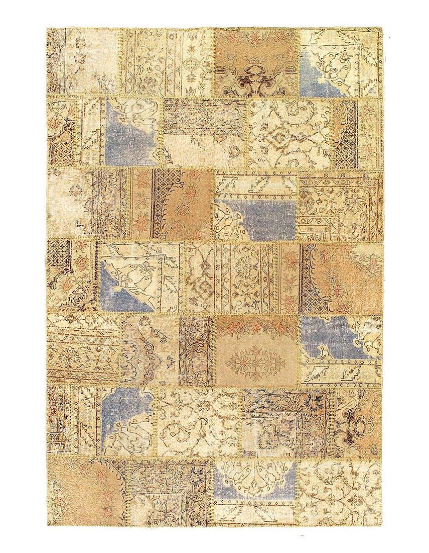 Beige Turkish Patchwork Rug 6' X 9': Beige Turkish Patchwork Rug 6' X 9' - New, Modern, Hand-Knotted, Lamb's Wool, 300 -D07065- 862.This item is part of our fine auction collection which includes many fine home accessories including