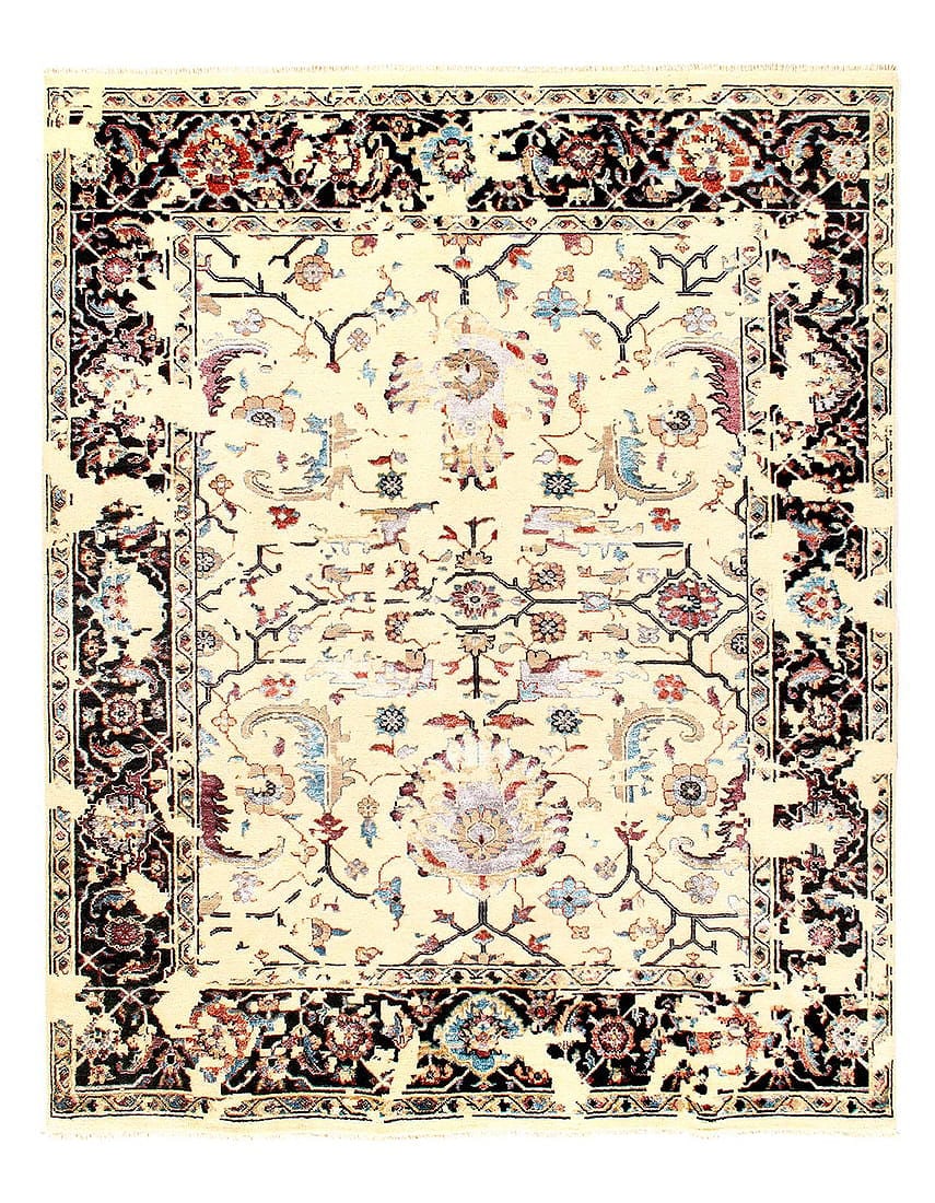 Ivory Modern Broken design 8'.1'' x 9'.9'': Ivory Modern Broken design 8'.1'' x 9'.9'' - New, Modern, Hand-Knotted, Wool & Silk, 300 -D08368- 862.This item is part of our fine auction collection which includes many fine home accessories includi