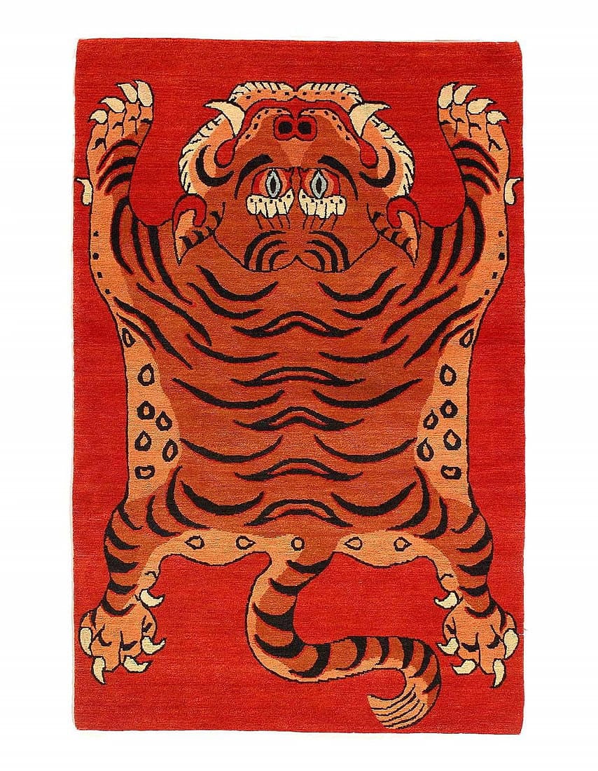 Fine Hand Knotted Tibetan Tiger Rug 3'2'' X 5': Fine Hand Knotted Tibetan Tiger Rug 3'2'' X 5' - 2020, Modern, Hand-Knotted, Lamb's Wool, 300 -D15092- 862.This item is part of our fine auction collection which includes many fine home accessories