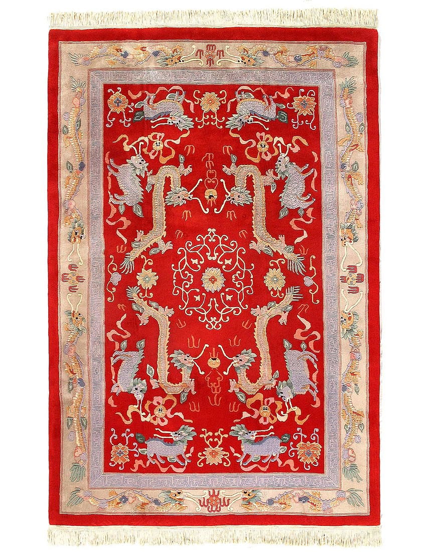 Red Color Vintage Chinese Peking rug size 6' X 9'1'' (1 of 3)