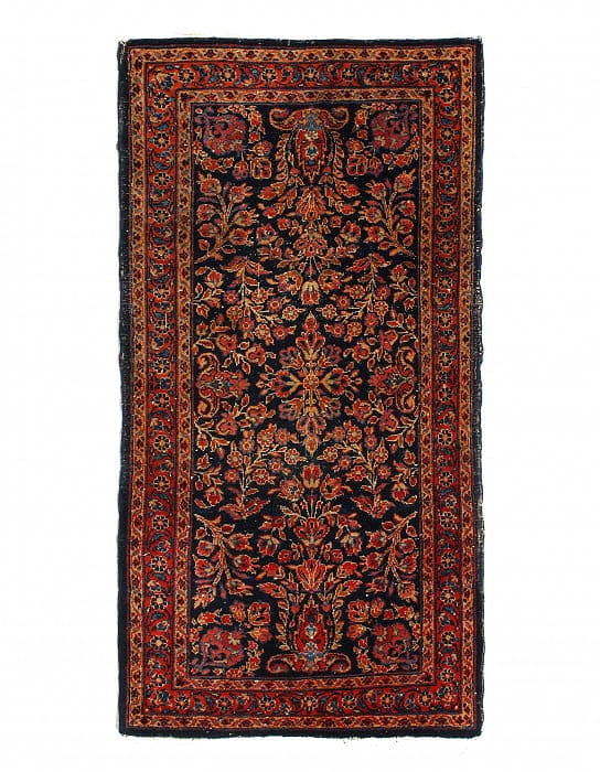 Navy Antique Sarouk Rug 2'2"x 4': Navy Antique Sarouk Rug 2'2"x 4' - circa 1920, Sarouk, Hand-Knotted, Lamb's Wool, 300 -D15153- 862.This item is part of our fine auction collection which includes many fine home accessories including 