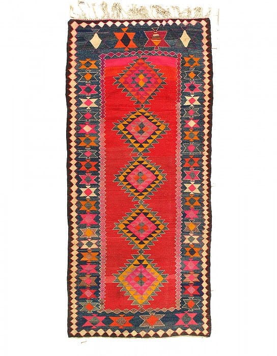 Shiraz Kilim Design Rug 4'3" X 10': Shiraz Kilim Design Rug 4'3" X 10' - Circa 1960, Seneh Klim, Flatweave, Lamb's Wool, 300 -D10551- 862.This item is part of our fine auction collection which includes many fine home accessories includi