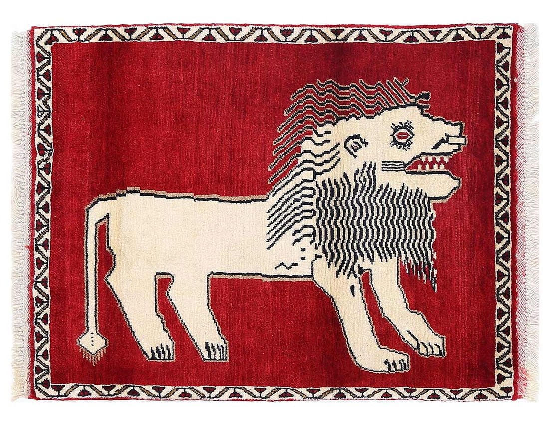 Handmade Persian Gabbeh Pictorial Lion Accent Rug 3' X 3'11'': Handmade Persian Gabbeh Pictorial Lion Accent Rug 3' X 3'11'' - New, Shiraz, Hand-Knotted, Lamb's Wool, 300 -D13499- 862.This item is part of our fine auction collection which includes many fine home 