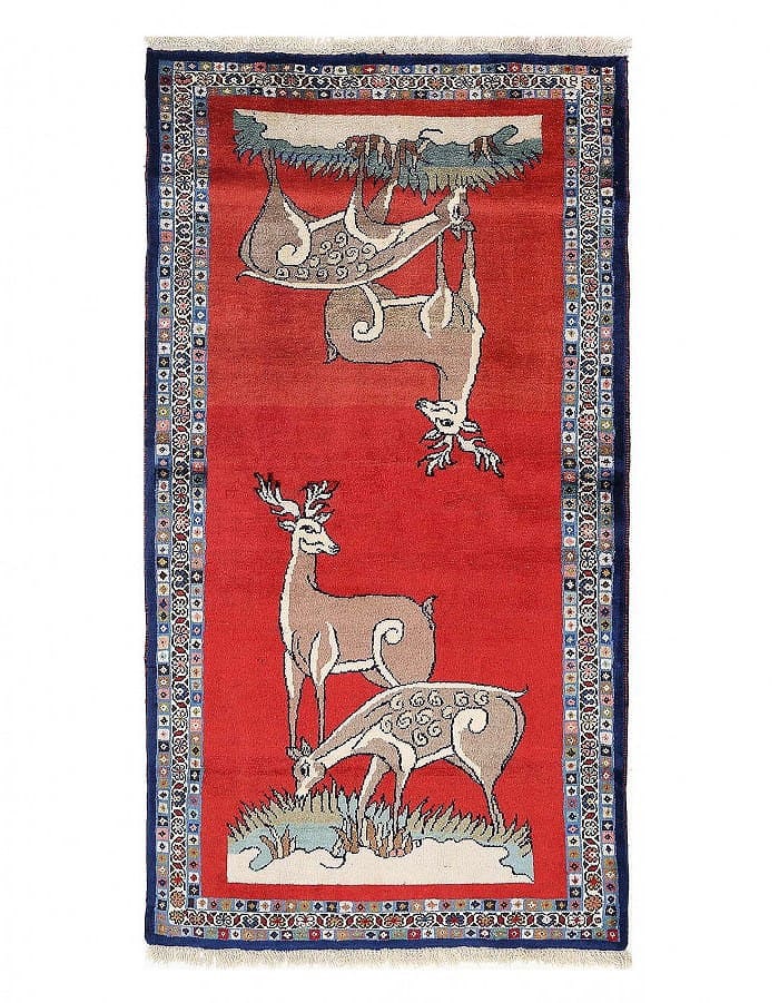 Red color Hand knotted Shiraz rug 2'11'' X 5'8'': Red color Hand knotted Shiraz rug 2'11'' X 5'8'' - New, Shiraz, Hand-Knotted, Lamb's Wool, 300 -D13419- 862.This item is part of our fine auction collection which includes many fine home accessories i