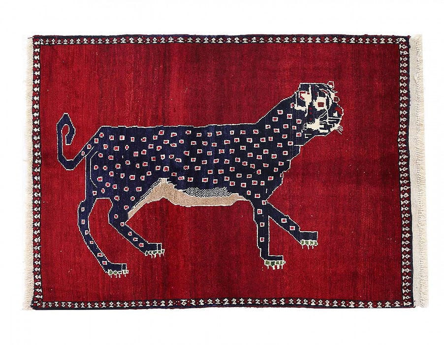 Animal Pictorial Cheetah Hand Knotted Rug 3'4"X 4'8": Animal Pictorial Cheetah Hand Knotted Rug 3'4"X 4'8" - NEW, Shiraz, Hand-Knotted, Lamb's Wool, 300 -D13579- 862.This item is part of our fine auction collection which includes many fine home accessori