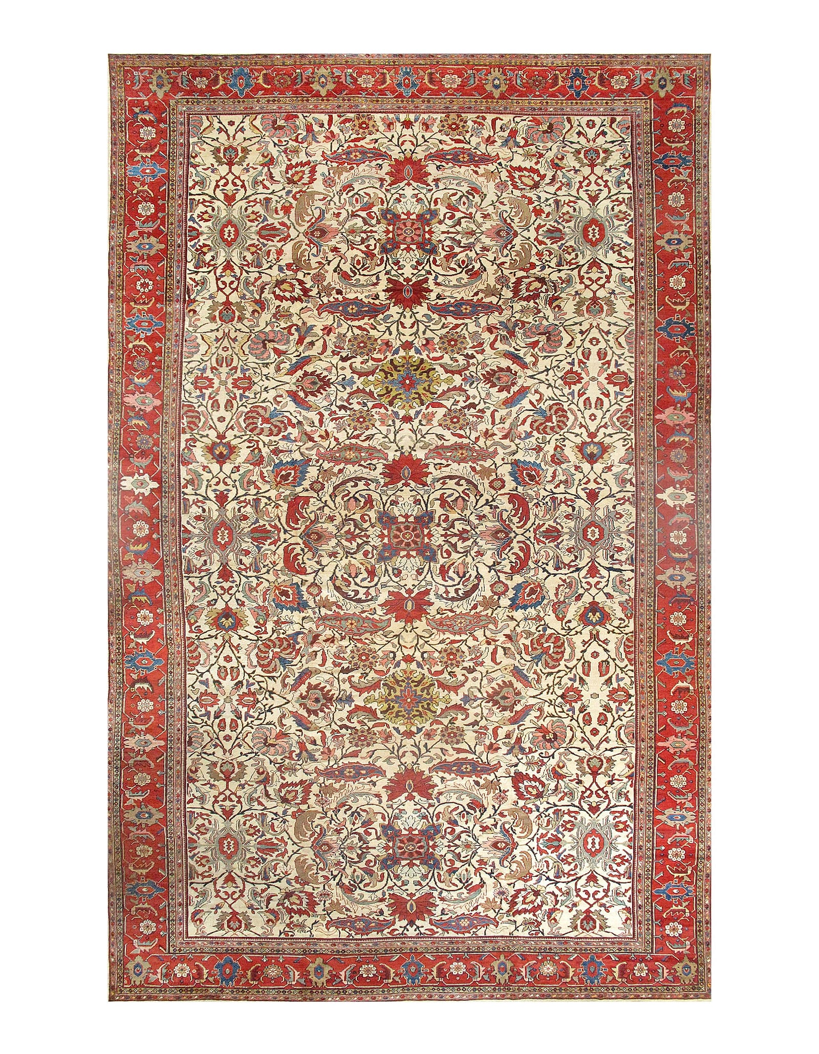 Ivory Antique Persian Sultanabad 12'9" X 22'1": Ivory Antique Persian Sultanabad 12'9" X 22'1" - circa 1900, Sultanabad, Hand-Knotted, Lamb's Wool, 300 -D05379- 862.This item is part of our fine auction collection which includes many fine home acce