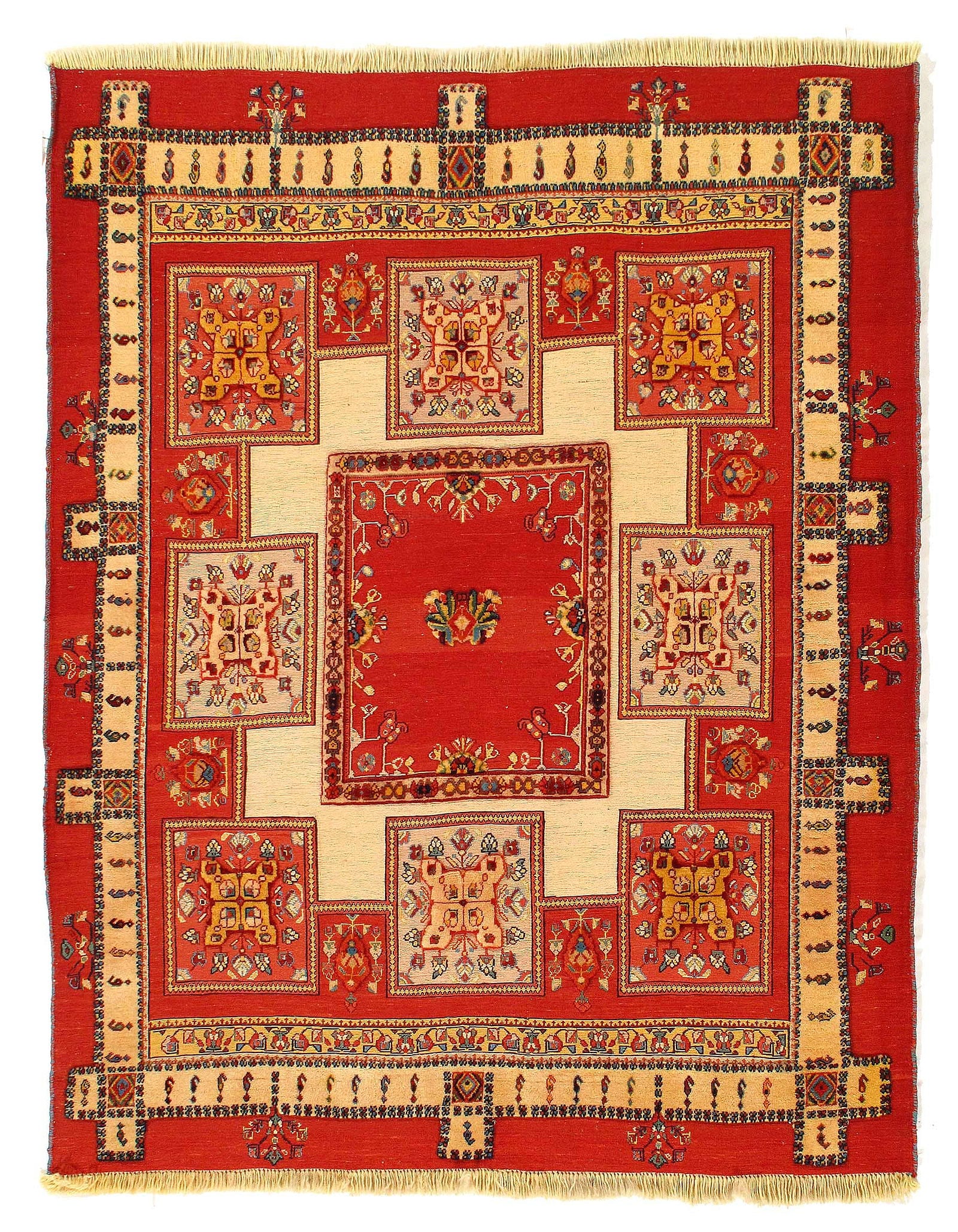 Red color Persian Flat weave sumak rug 4'11'' X 6': Red color Persian Flat weave sumak rug 4'11'' X 6' - 2010, Sumak, Hand-Knotted, Flat Weave, 300 -D03002- 862.This item is part of our fine auction collection which includes many fine home accessories 