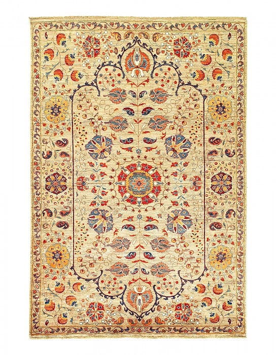 Fine Suzani Natural Dyed Wool Rug 5'7'' X 8'2'': Fine Suzani Natural Dyed Wool Rug 5'7'' X 8'2'' - New, Suzani, Hand-Knotted, Lamb's Wool, 300 -D14099- 862.This item is part of our fine auction collection which includes many fine home accessories in