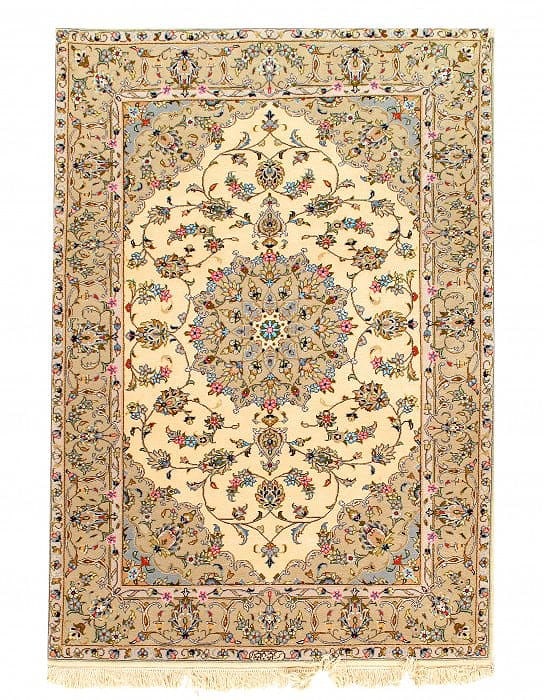 Ivory Persian Tabriz silk & wool 4'8"x6'8": Ivory Persian Tabriz silk & wool 4'8"x6'8" - New, Tabriz, Hand-Knotted, Wool & Silk, 300 -D09104- 862.This item is part of our fine auction collection which includes many fine home accessories includi