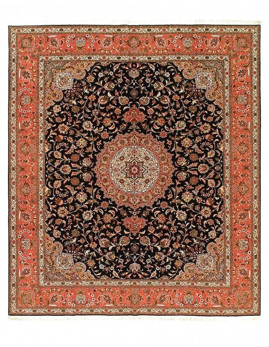 Black Persian Tabriz Silk & wool 8'.3'' x 9'.9'': Black Persian Tabriz Silk & wool 8'.3'' x 9'.9'' - New, Tabriz, Hand-Knotted, Wool & Silk, 300 -22580- 862.This item is part of our fine auction collection which includes many fine home accessories in
