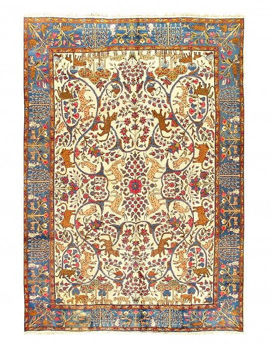 Ivory Antique Tabriz 8' 2'' X 12': Ivory Antique Tabriz 8' 2'' X 12' - circa 1920, Tabriz, Hand-Knotted, Lamb's Wool, 300 -D07215- 862.This item is part of our fine auction collection which includes many fine home accessories including